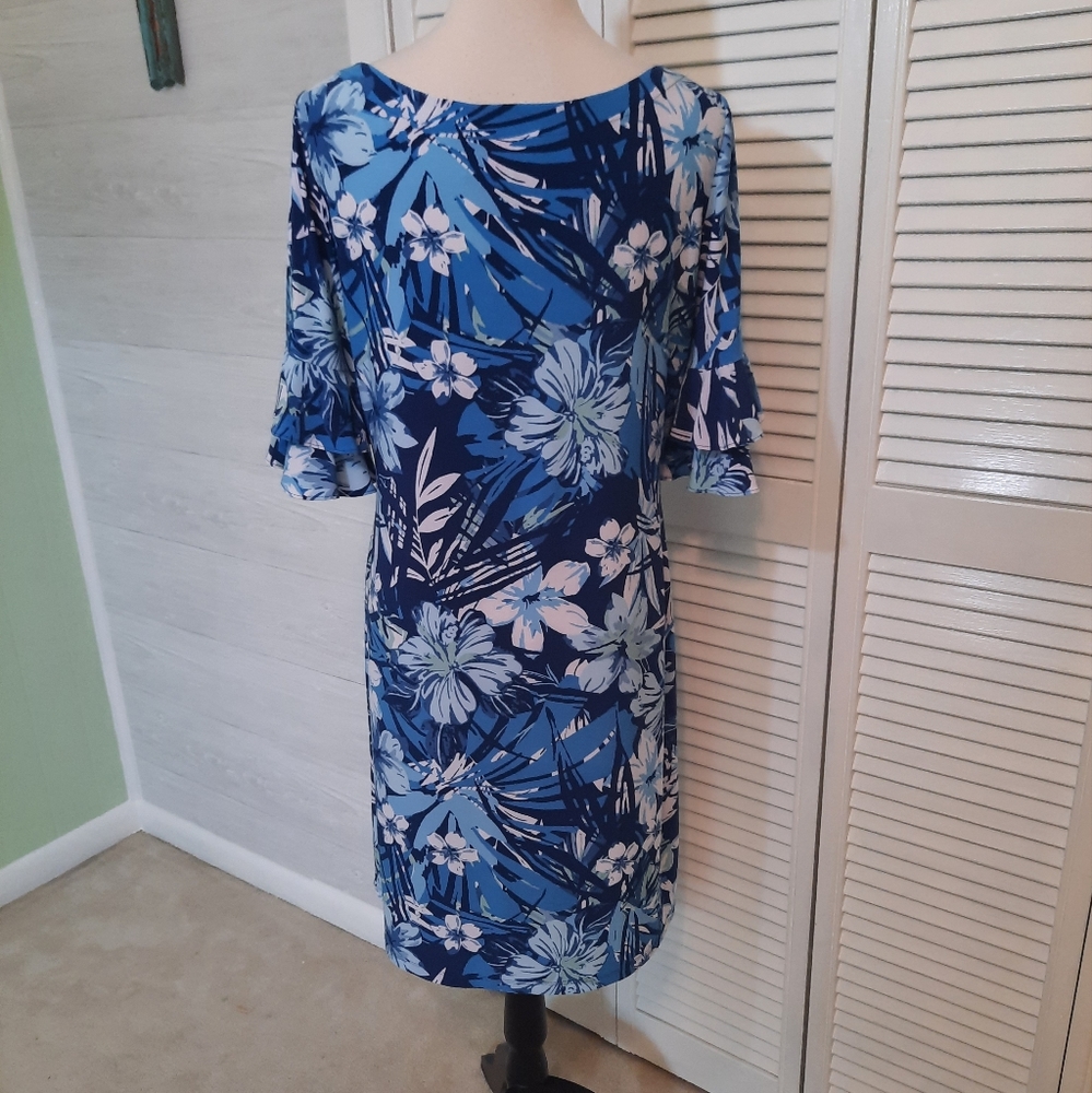 Cappagallo floral stretchy bell sleeve dress medium - Picture 3 of 9